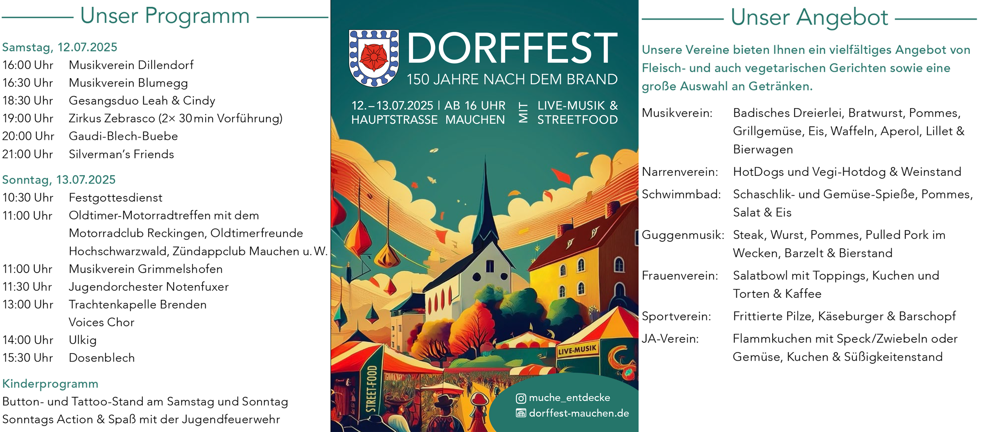 Flyer zum Dorffest Mauchen 2025 mit allen wichtigen Informationen